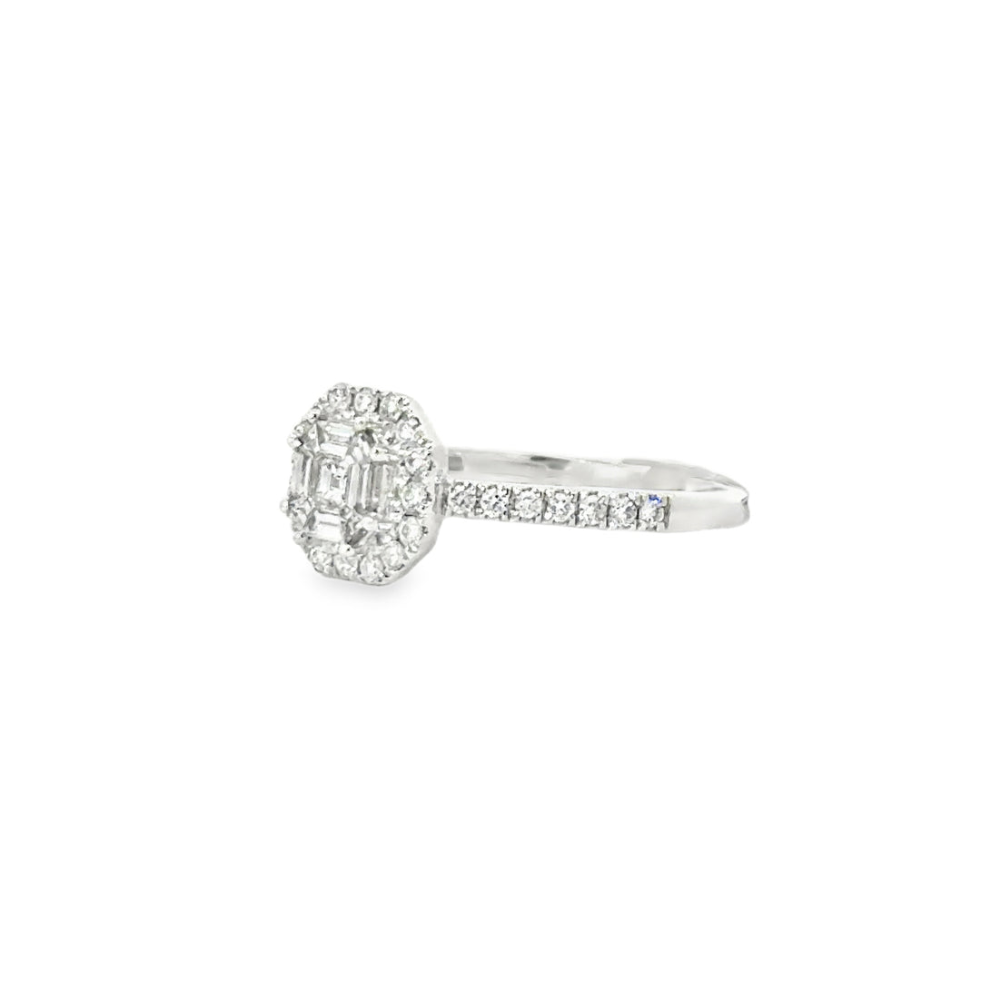 0.98ct Asscher Cluster Engagement Ring in 14K White Gold