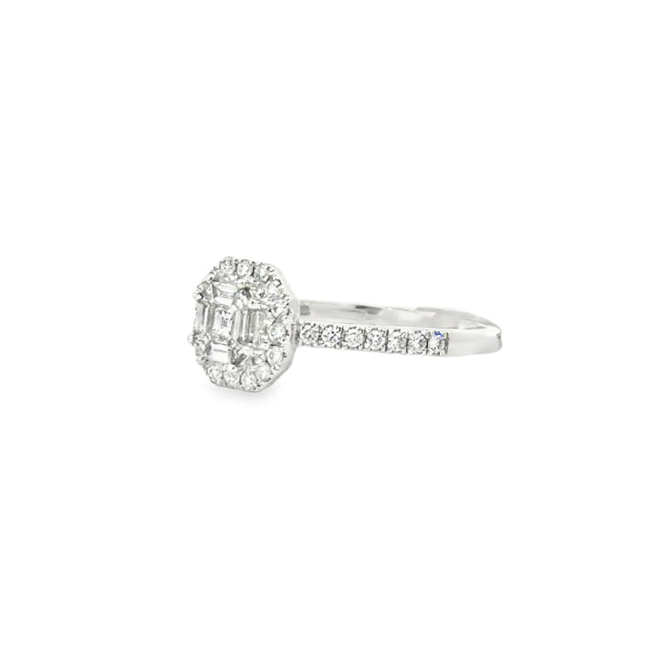 0.98ct Asscher Cluster Engagement Ring in 14K White Gold