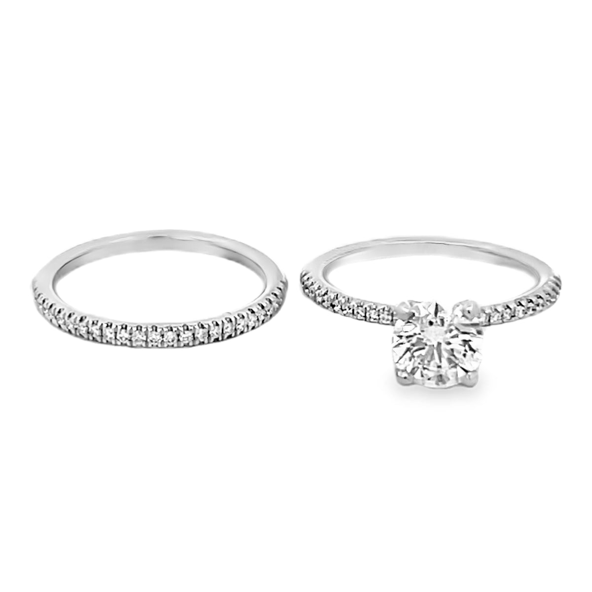 14K White Gold Round Cut Diamond 2-Piece Wedding Set 1.50ctw