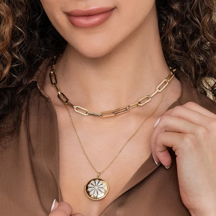 Gold Diamond Locket Necklace in 14K Gold