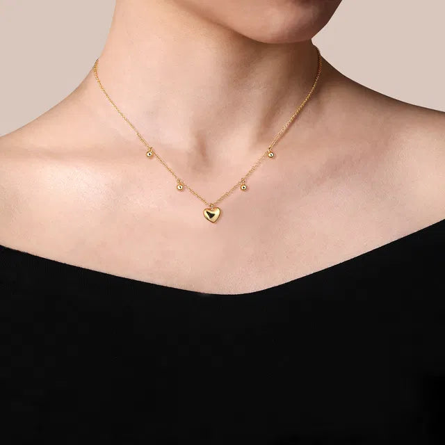 Bujukan Station Necklace with Heart Drop in 14K Yellow Gold