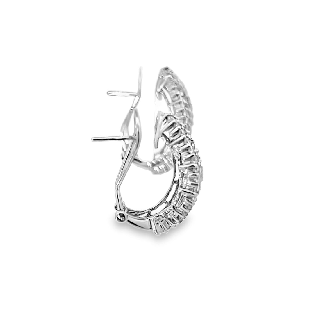 18K White Gold Baguette and Round Cut Diamond Huggie Earrings 3.08ctw