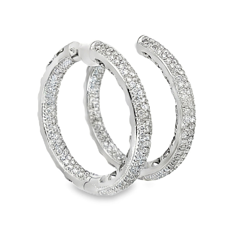 18K White Gold Round Cut Diamond Inside-Out Hoop Earrings 5.00ctw