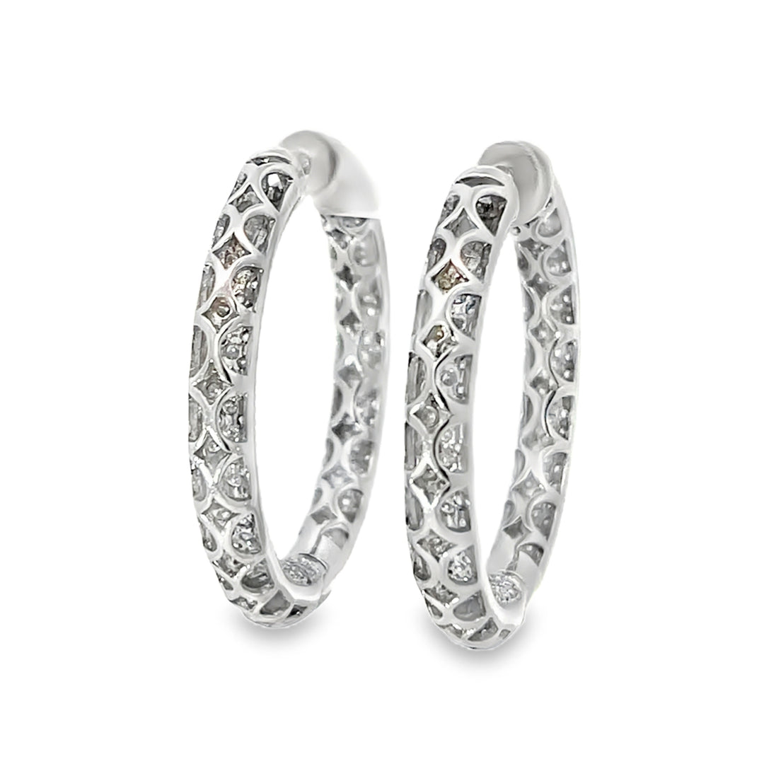 18K White Gold Round Cut Diamond Inside-Out Hoop Earrings 5.00ctw