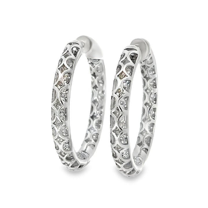 18K White Gold Round Cut Diamond Inside-Out Hoop Earrings 5.00ctw
