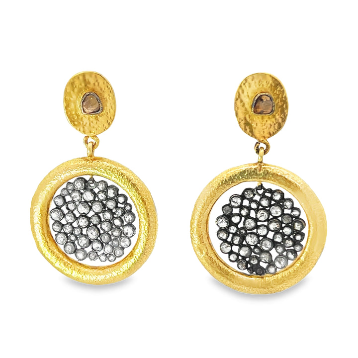18K Yellow Gold Rose Cut Diamond Drop Earrings 3.72ctw