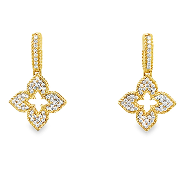 18K Yellow Gold Round Cut Diamond Venetian Princess Dangle Earrings 0.77ctw