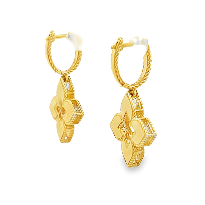 18K Yellow Gold Round Cut Diamond Venetian Princess Dangle Earrings 0.77ctw