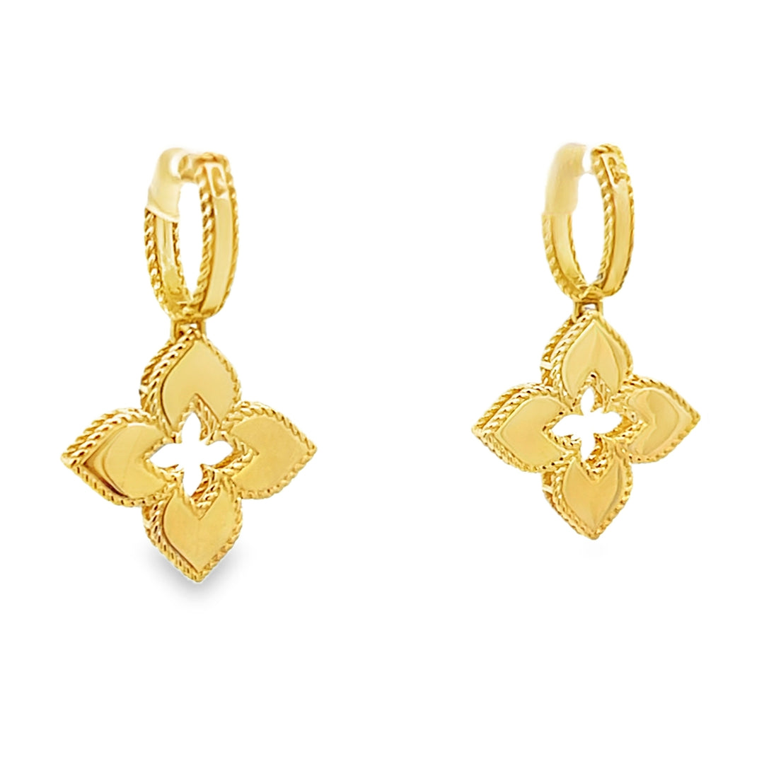 18K Yellow Gold Round Cut Diamond Venetian Princess Dangle Earrings 0.77ctw