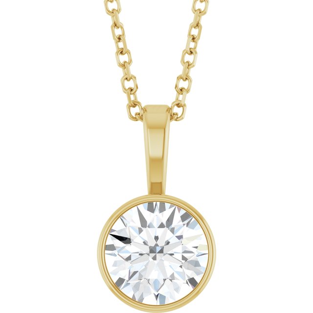 14K Gold Natural Diamond Solitaire Bezel-Set Necklace - Options Available