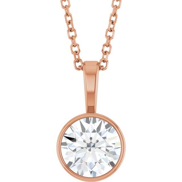 14K Gold Natural Diamond Solitaire Bezel-Set Necklace - Options Available