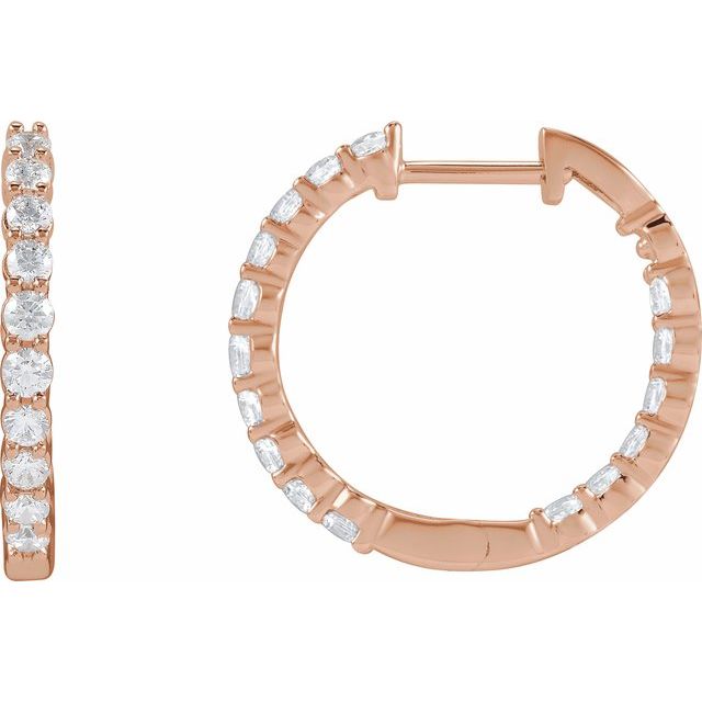 14K Gold Lab-Grown Diamond Inside-Outside Hoop Earrings - Options Available