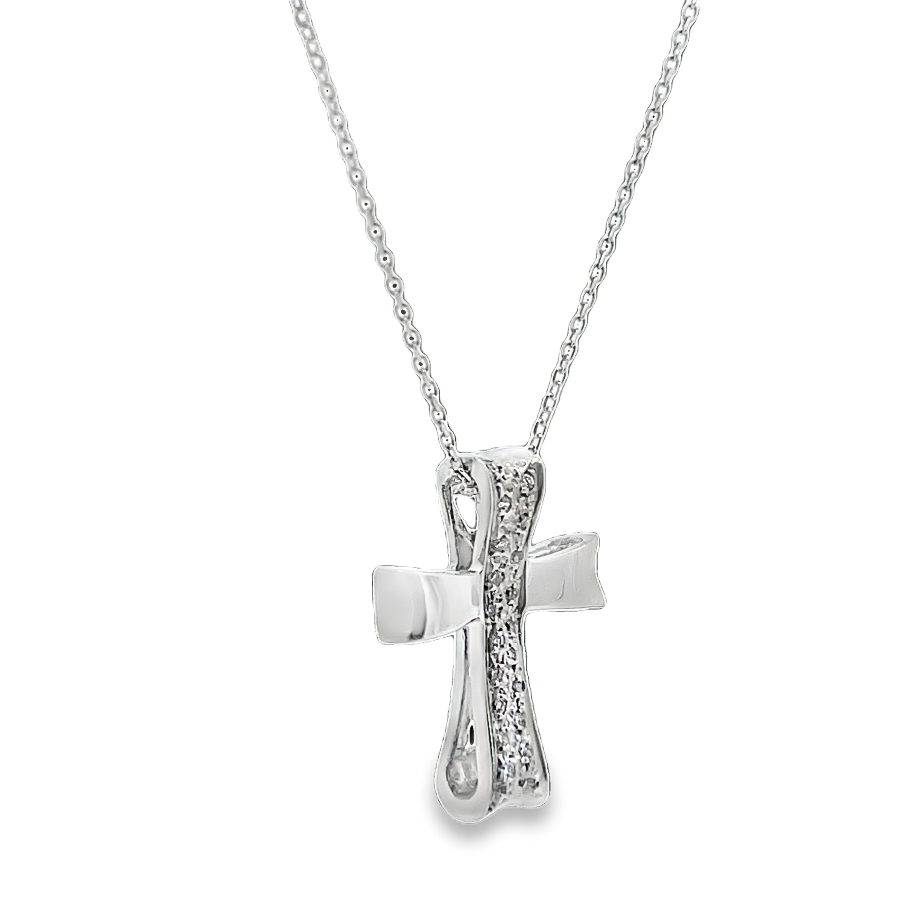 14K White Gold .20ct Diamond Cross