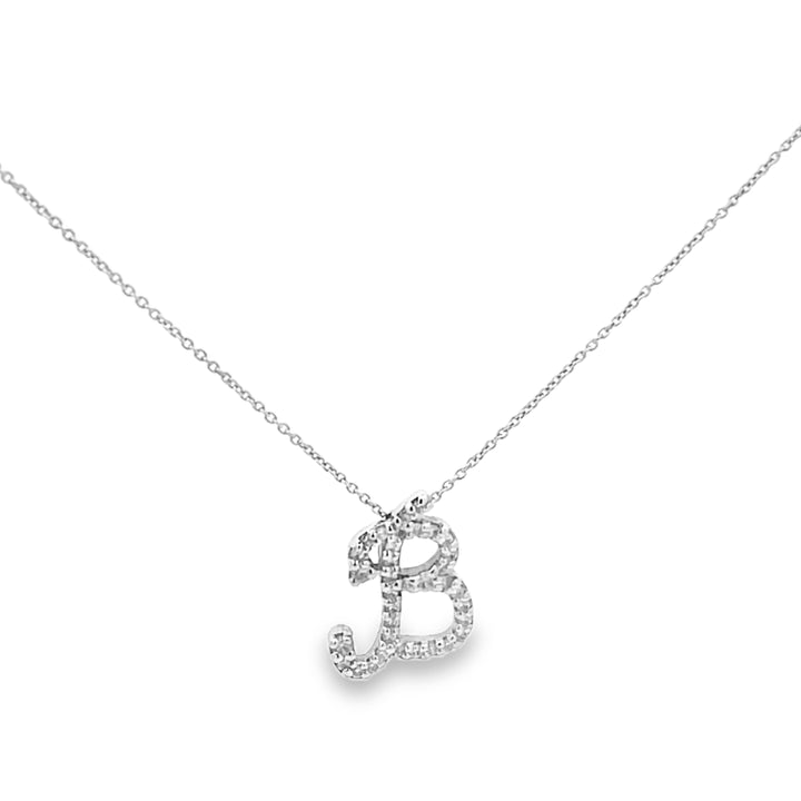 18K White Gold Round Cut Diamond "B" Initial Necklace 0.29ctw