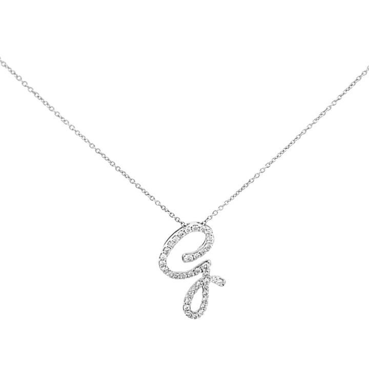 18K White Gold Round Cut Diamond "G" Initial Necklace 0.30ctw - Roberto Coin