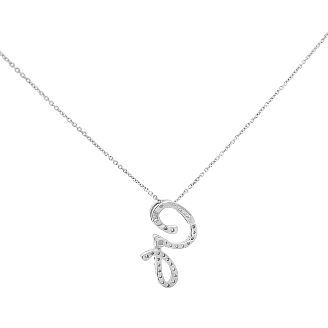 18K White Gold Round Cut Diamond "G" Initial Necklace 0.30ctw - Roberto Coin