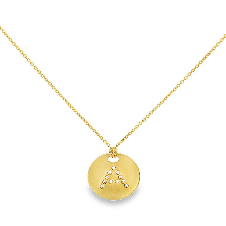 18K Yellow Gold Round Cut Diamond Circle Initial Pendant Necklace