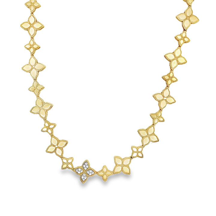 Gold Diamond Flower Station Necklace