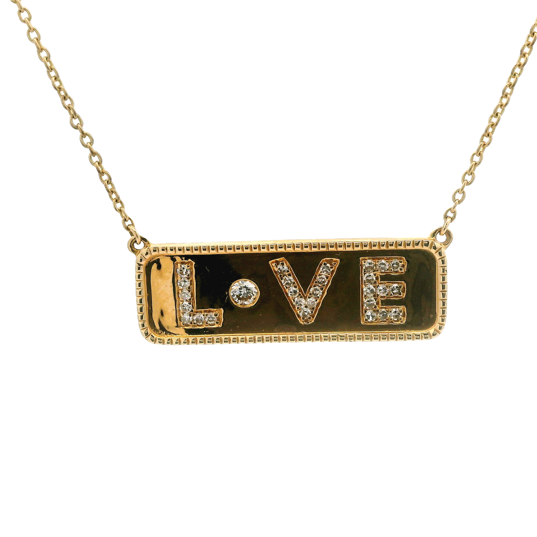 Yellow Gold LOVE Diamond Bar Necklace