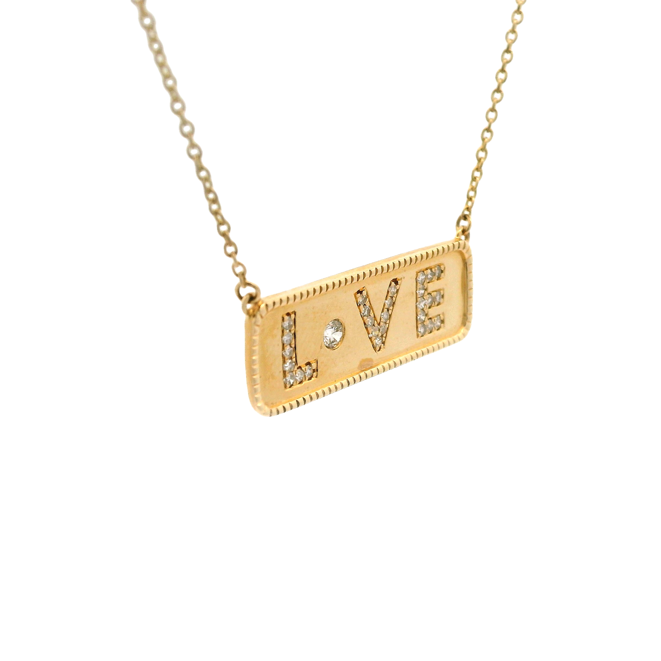 Yellow Gold LOVE Diamond Bar Necklace