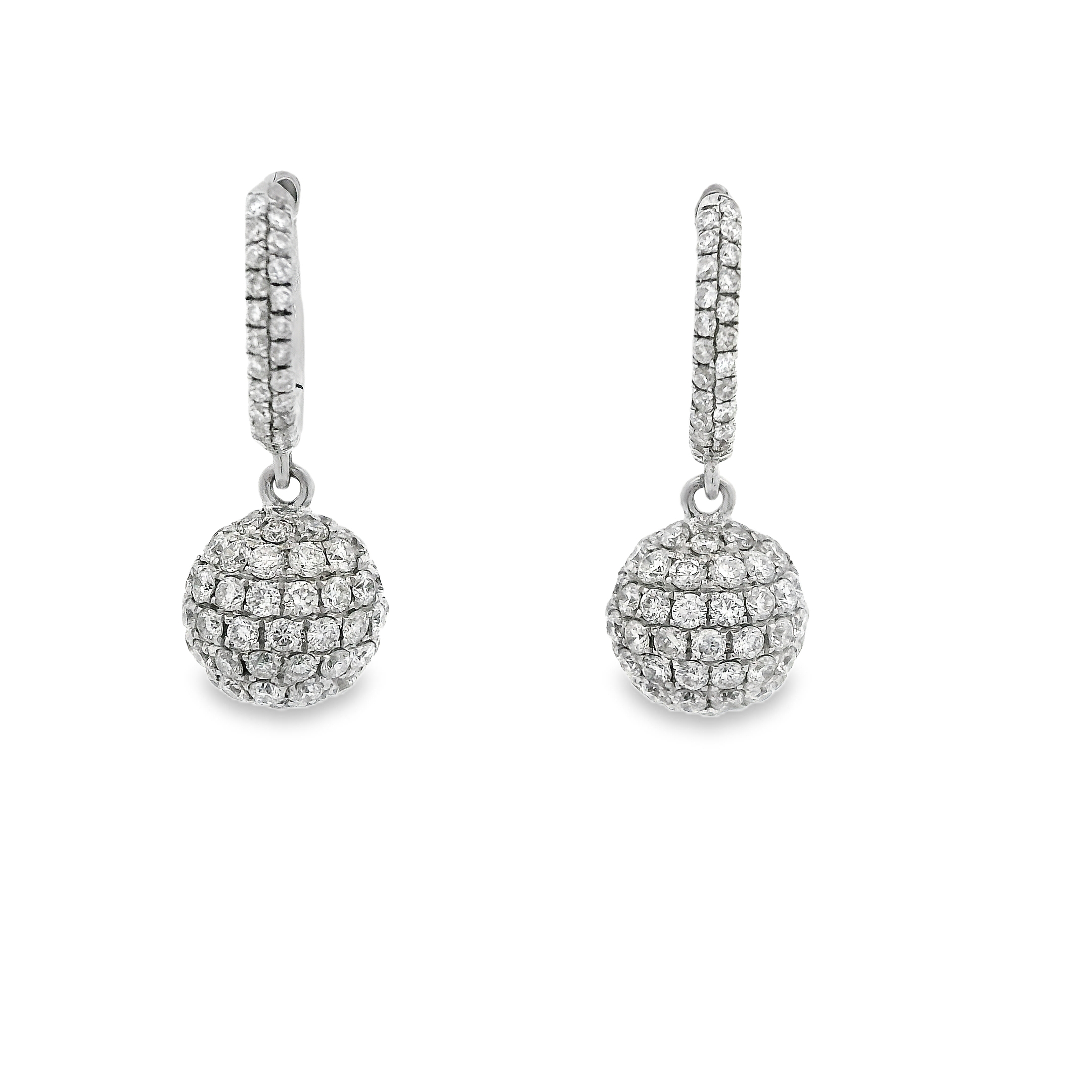 White Gold 1.88ctw Diamond Pavee Ball Drop Earrings