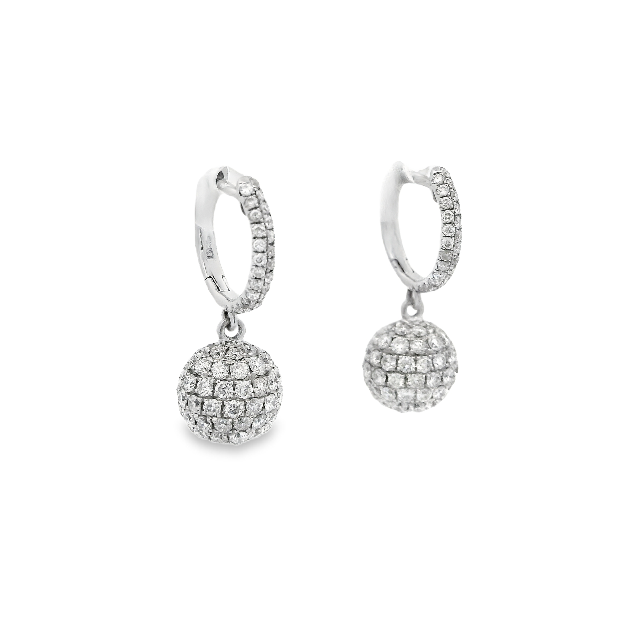 White Gold 1.88ctw Diamond Pavee Ball Drop Earrings
