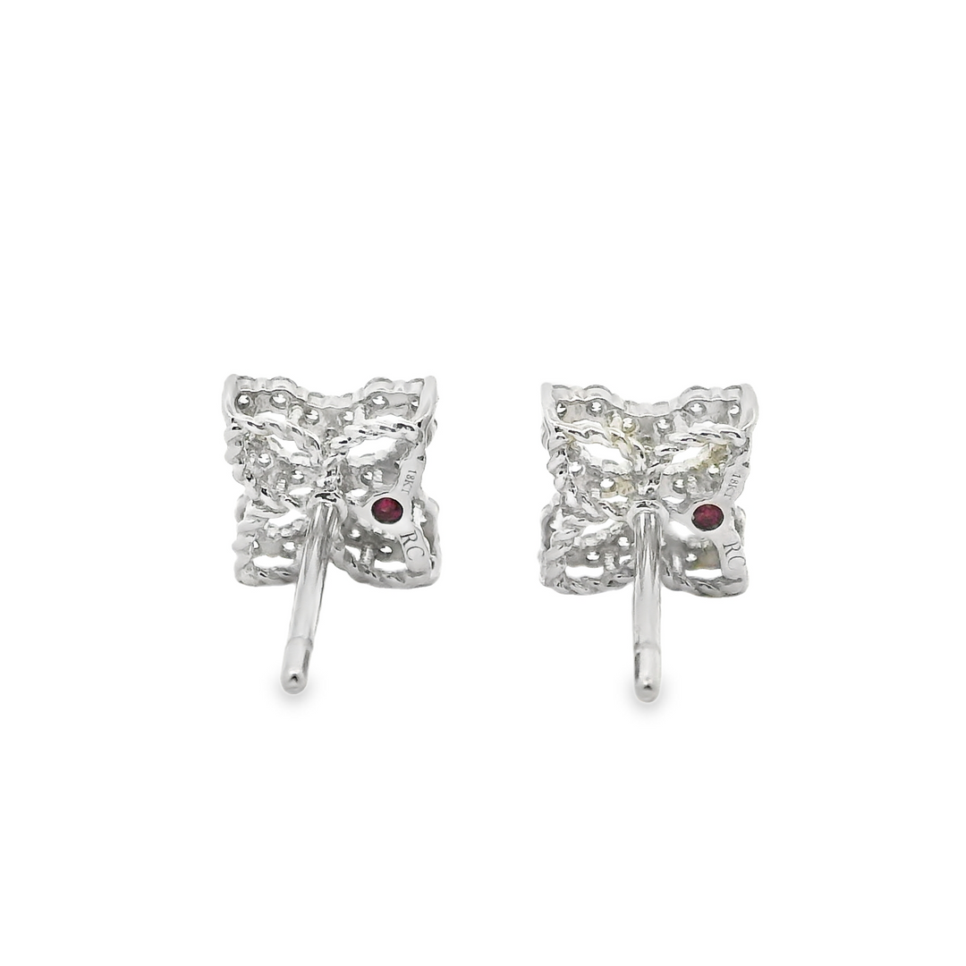 18K White Gold Round Cut Diamond Princess Flower Stud Earrings 0.32ctw