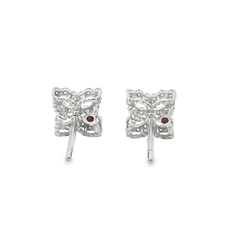 18K White Gold Round Cut Diamond Princess Flower Stud Earrings 0.32ctw
