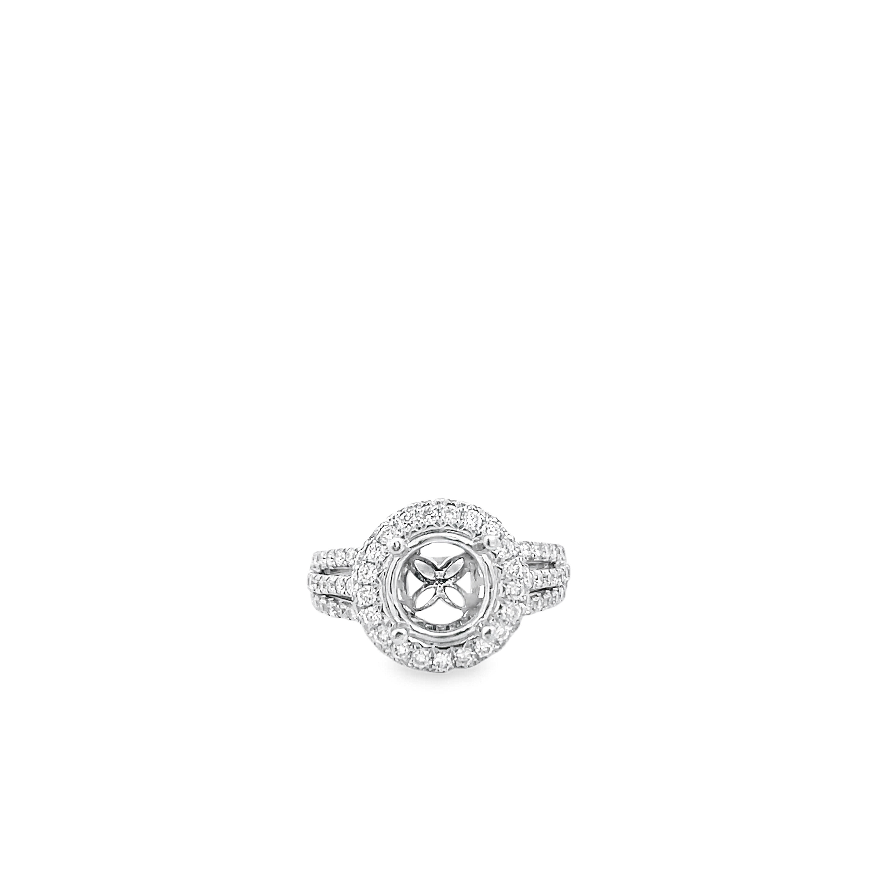White Gold Diamond Halo Semi Mounting 1.28 Carat