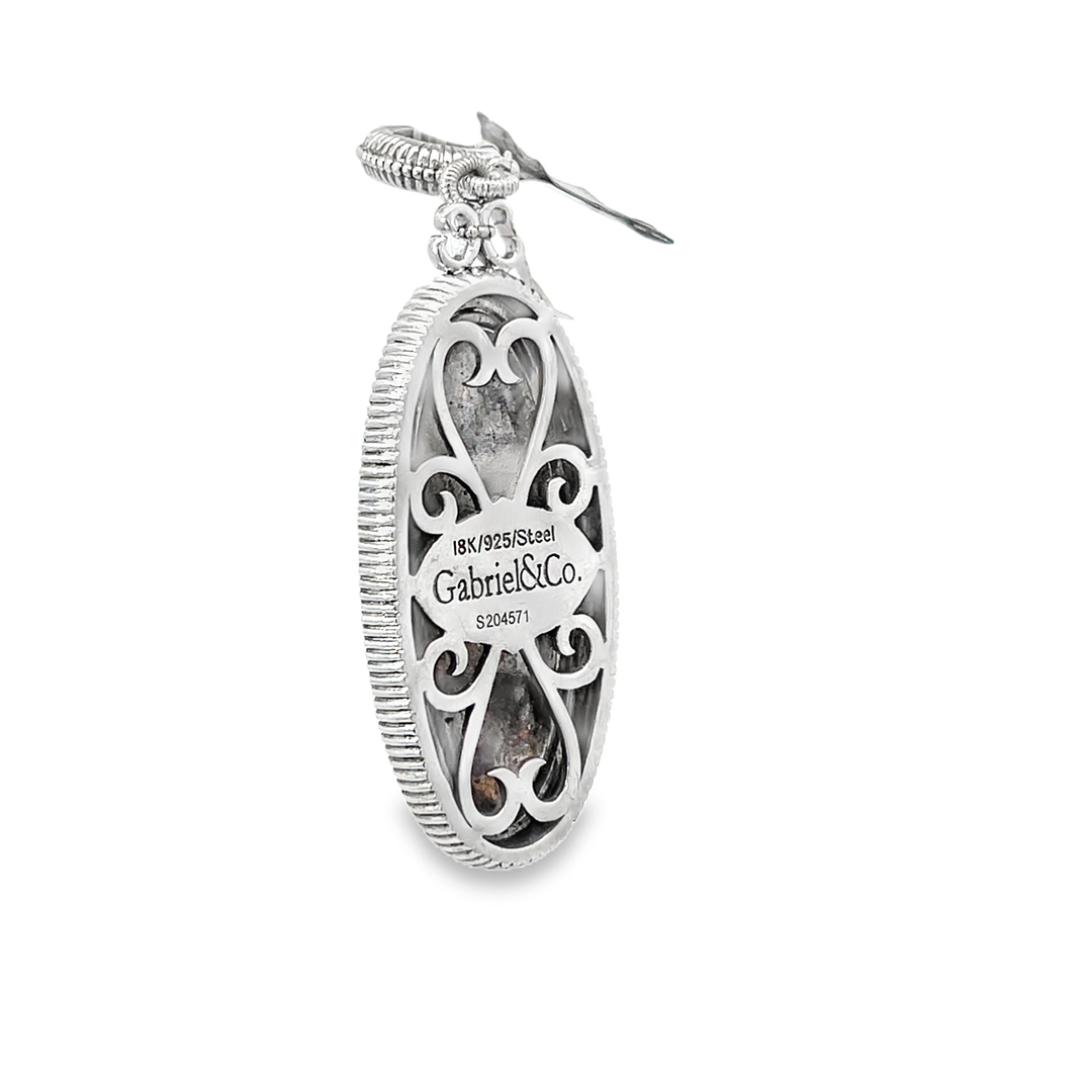 Silver And 14K Yellow Gold Round Cut Diamond Pendant 0.10ctw