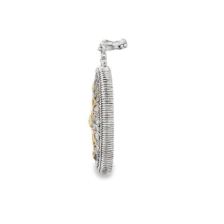Silver And 14K Yellow Gold Round Cut Diamond Pendant 0.10ctw
