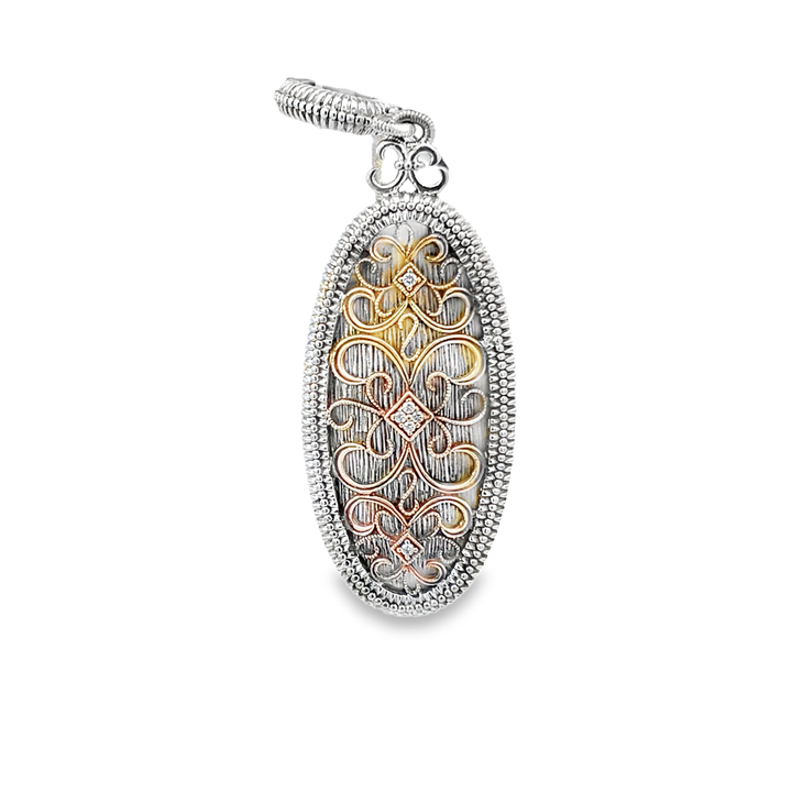 Silver And 14K Yellow Gold Round Cut Diamond Pendant 0.10ctw