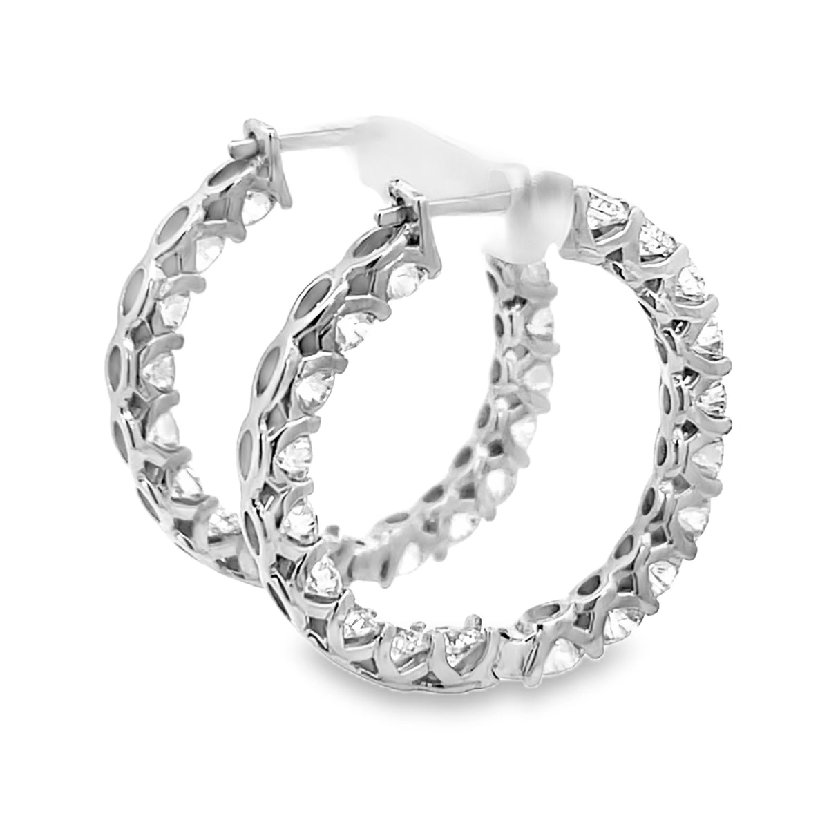 14K White Gold Lab Grown Round Cut Diamond Inside-Out Hoop Earrings 6.00ctw