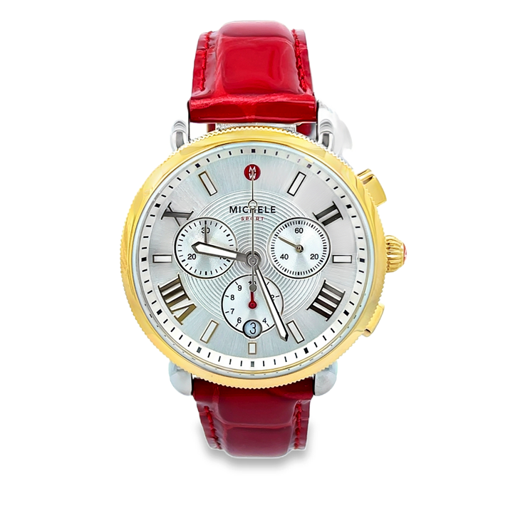 Michele Sport Sail Watch 38MM - Ruby Red Leather