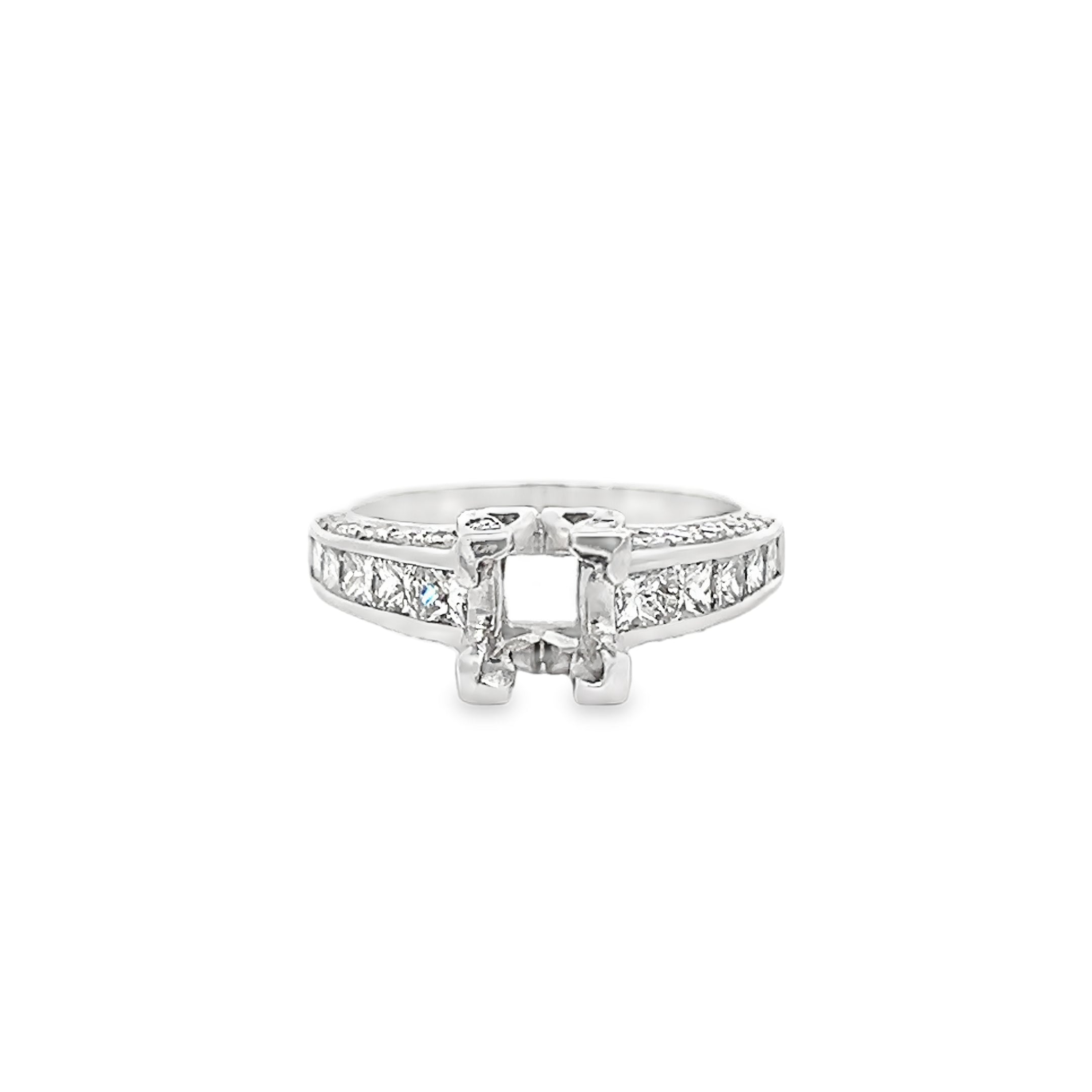 White Gold 1.21 Carat Princess Diamonds Semi Mounting Ring