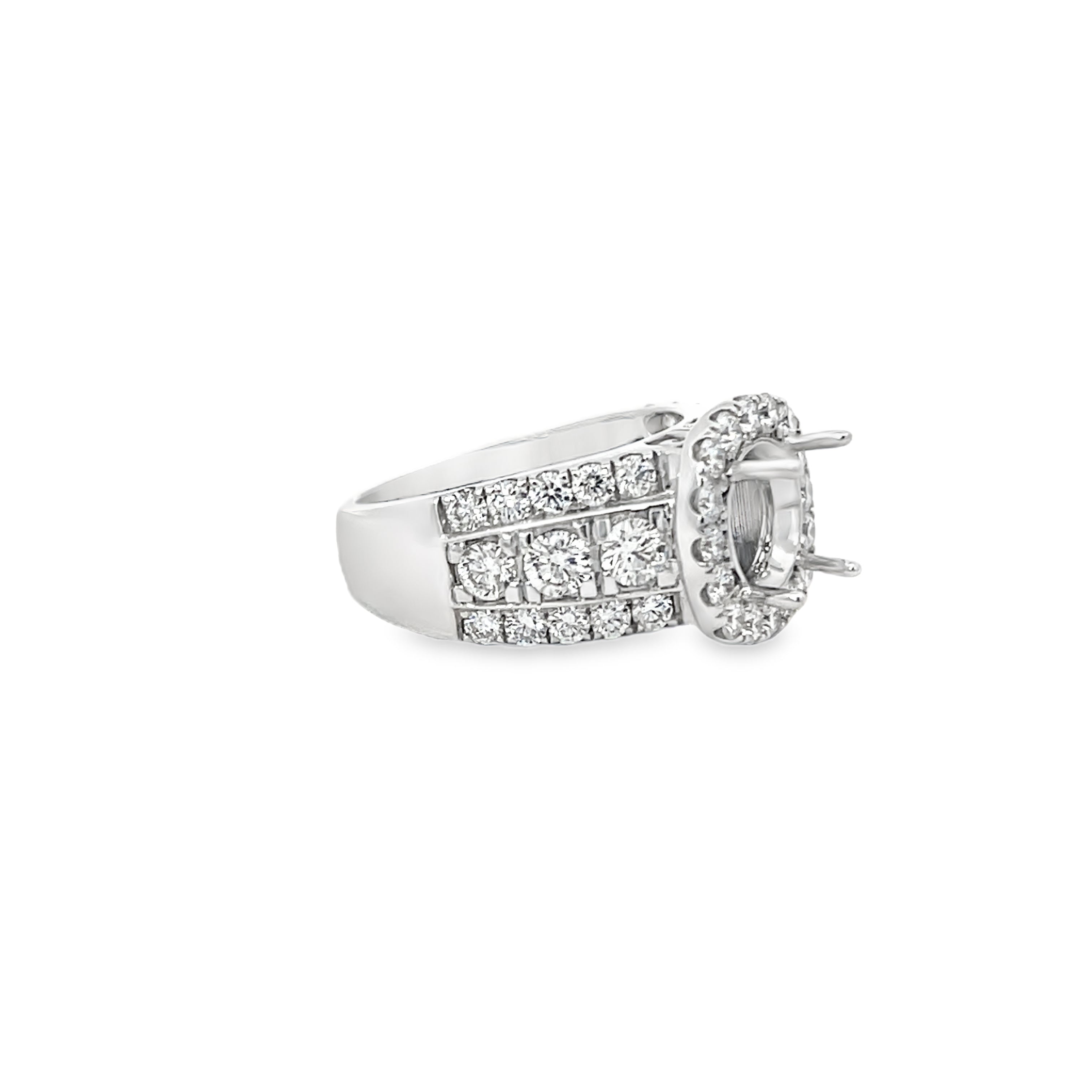 White Gold 2.25 Carat Halo Diamond Semi Mounting Ring