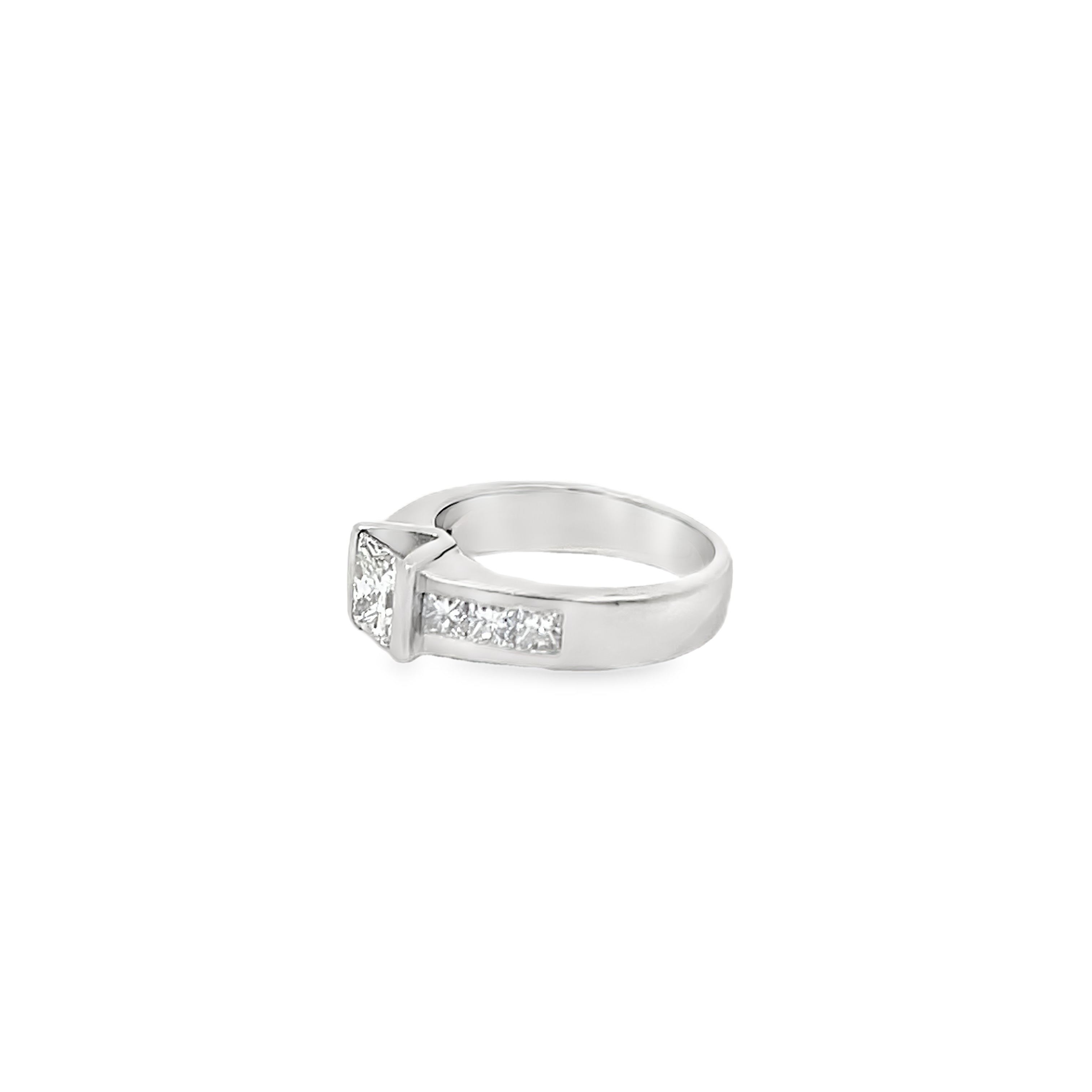 Platinum 1.65 Carat Princess Diamond Ring Channel Set