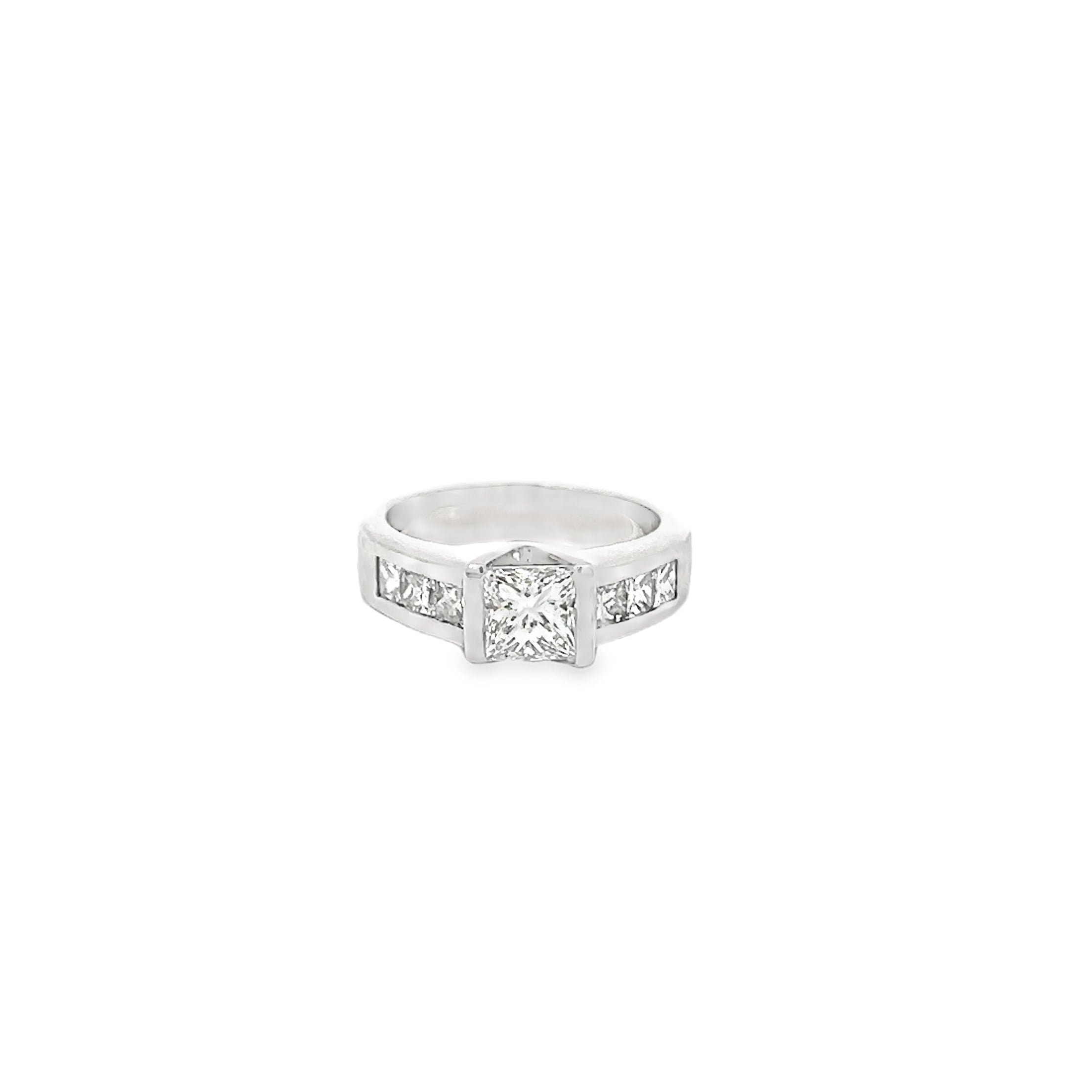 Platinum 1.65 Carat Princess Diamond Ring Channel Set