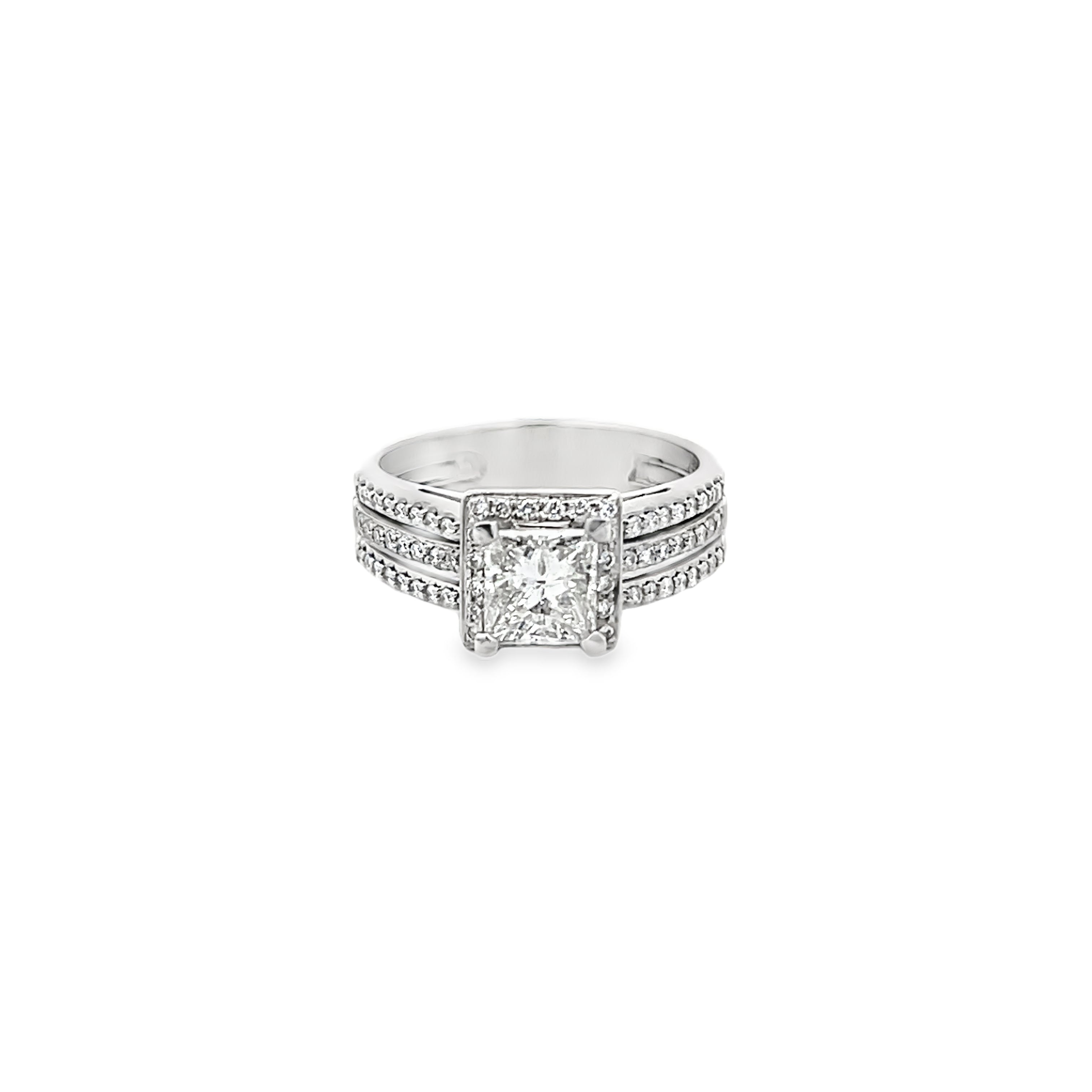 White Gold 3.00 Carat Halo Style Princess Diamond Ring