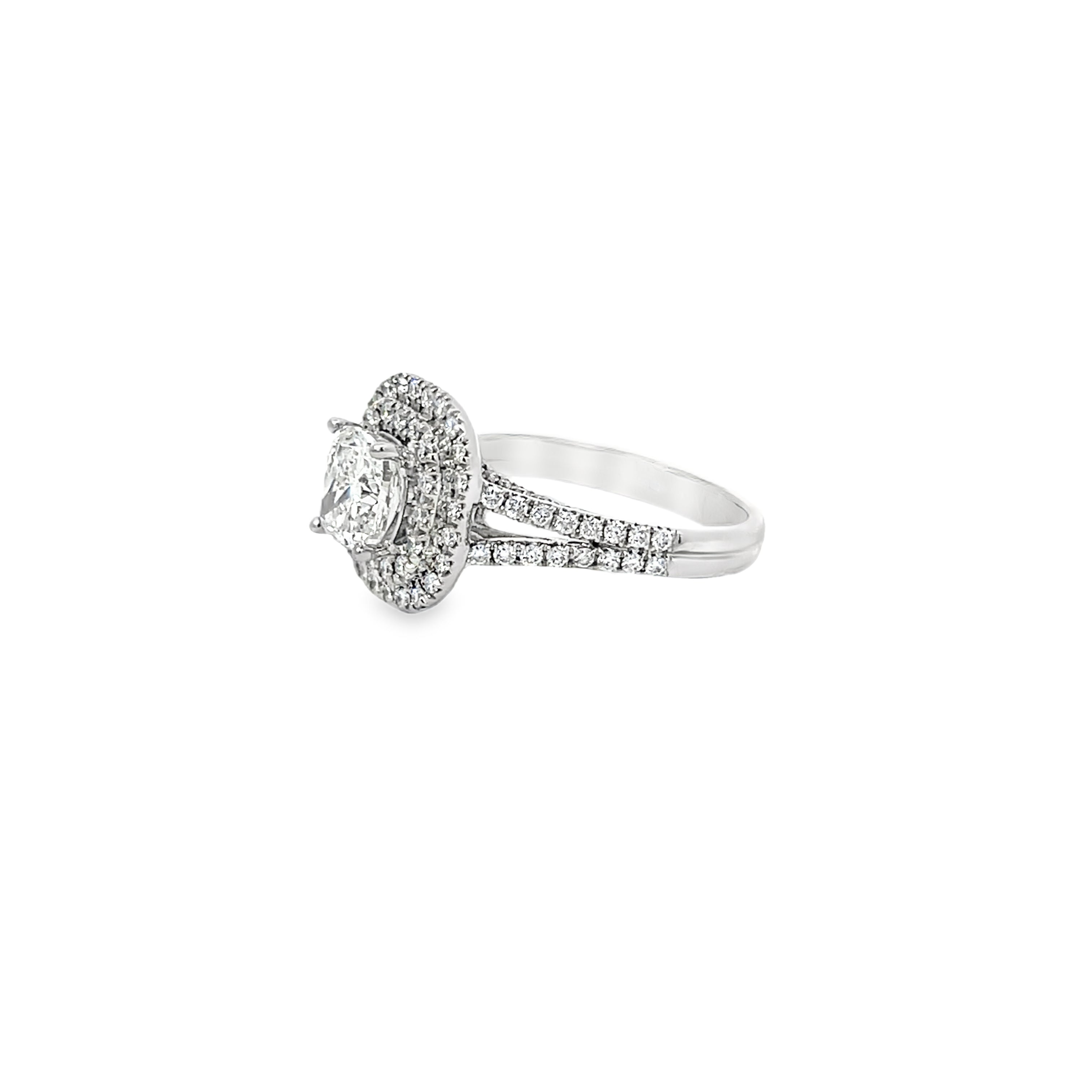 White Gold 2.50 Carats Double Halo Cushion Diamond Ring