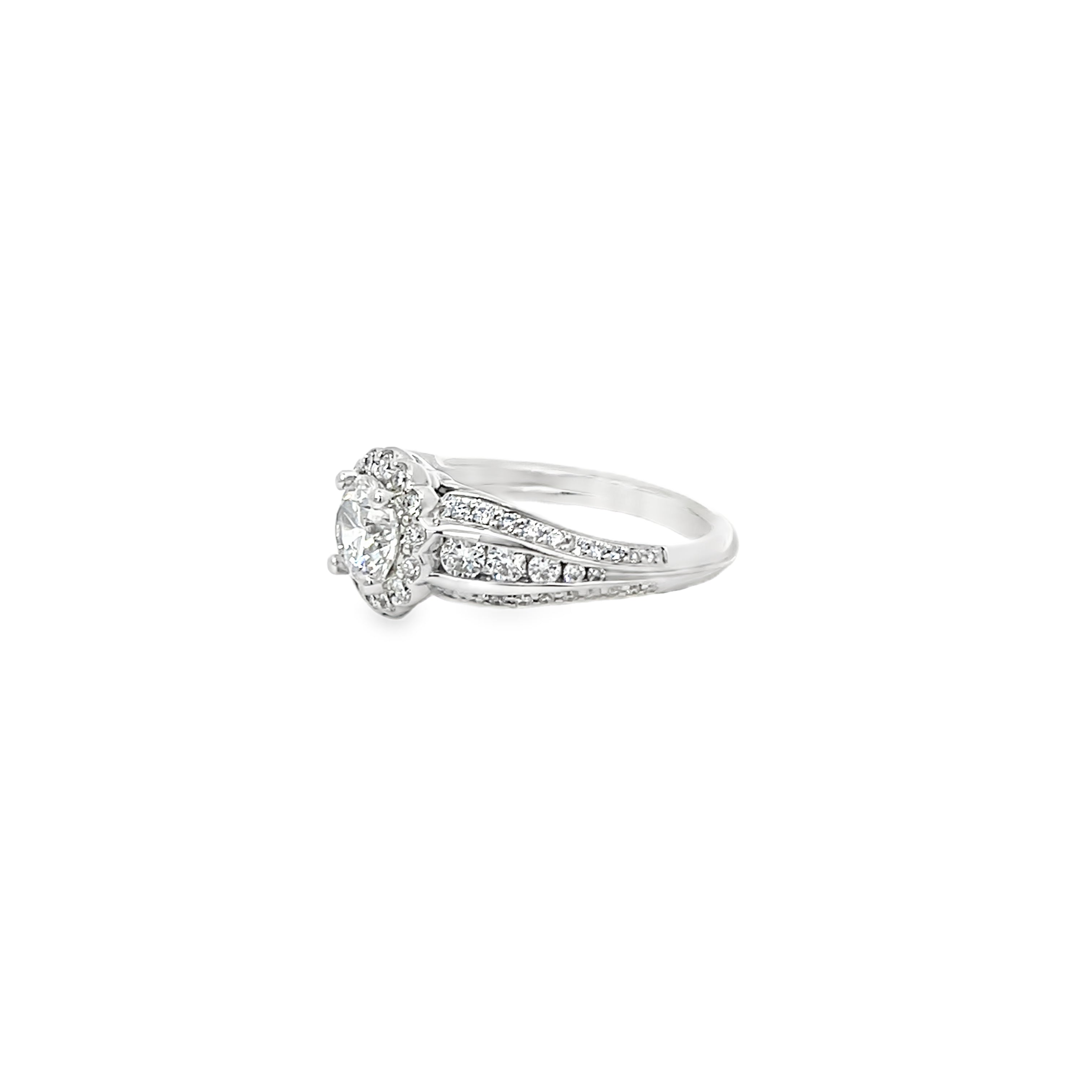 White Gold 0.79 Carats Diamond Halo Semi Mounting Ring