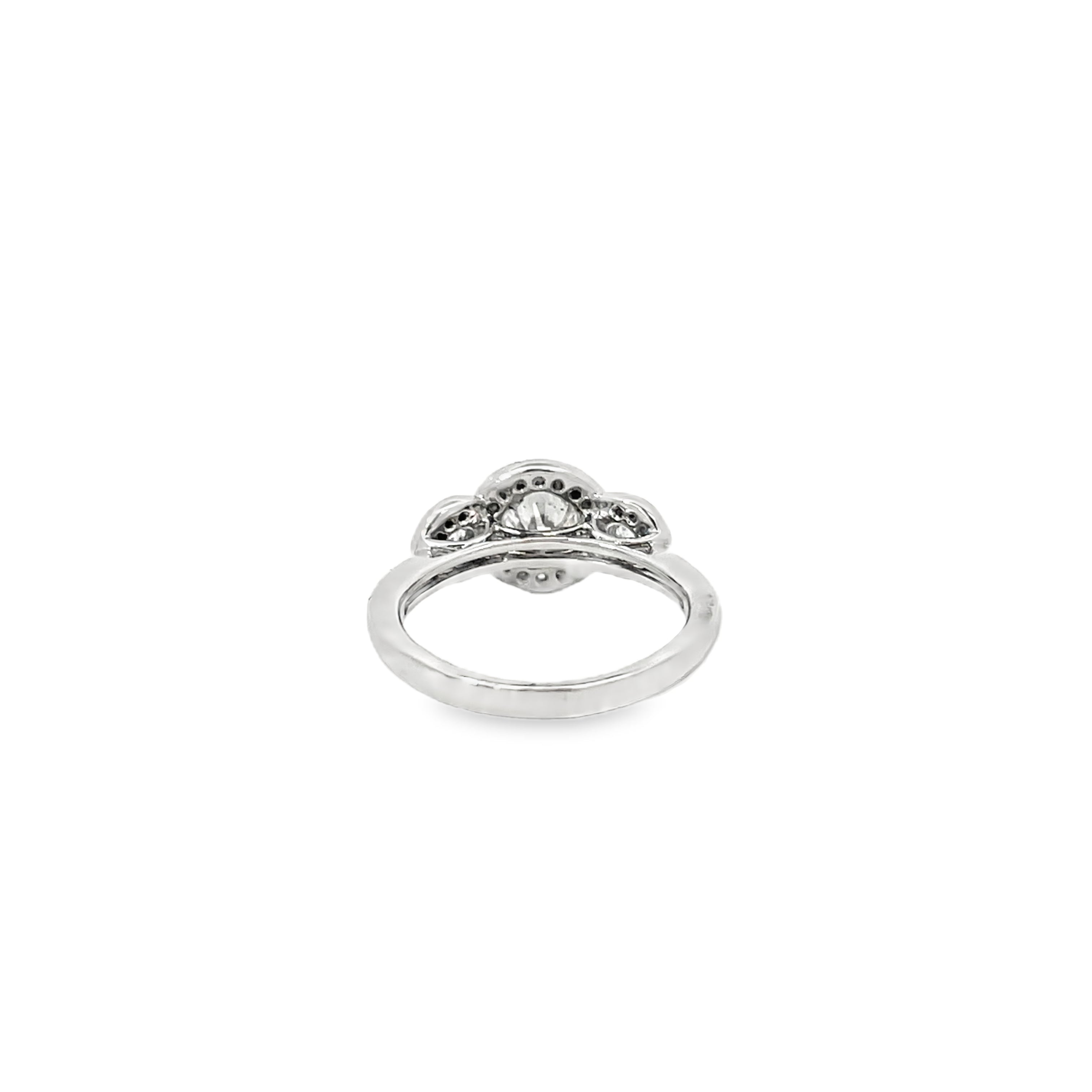 White Gold Three Stone Halo 1.50 Carats Diamond Ring
