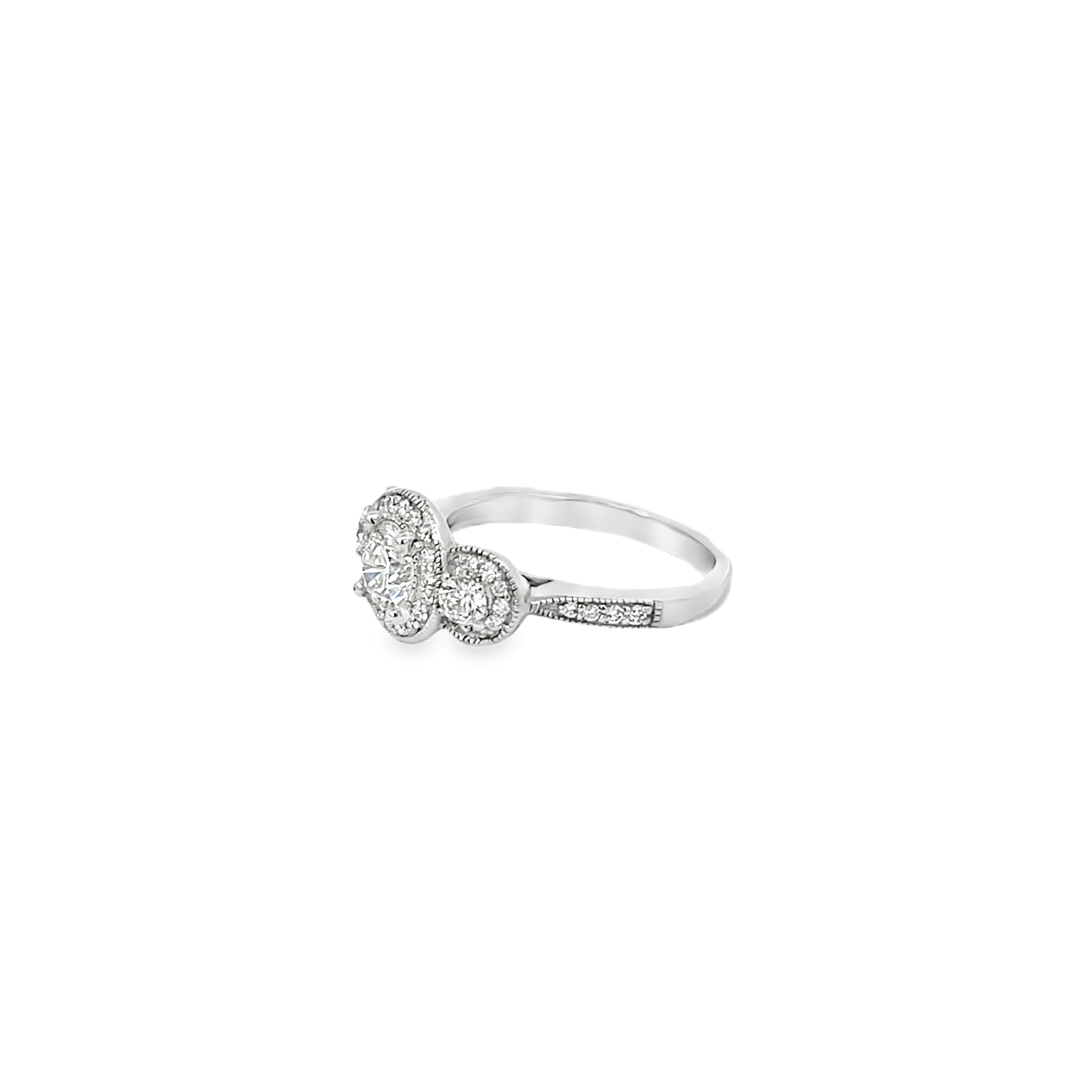 White Gold Three Stone Halo 1.50 Carats Diamond Ring