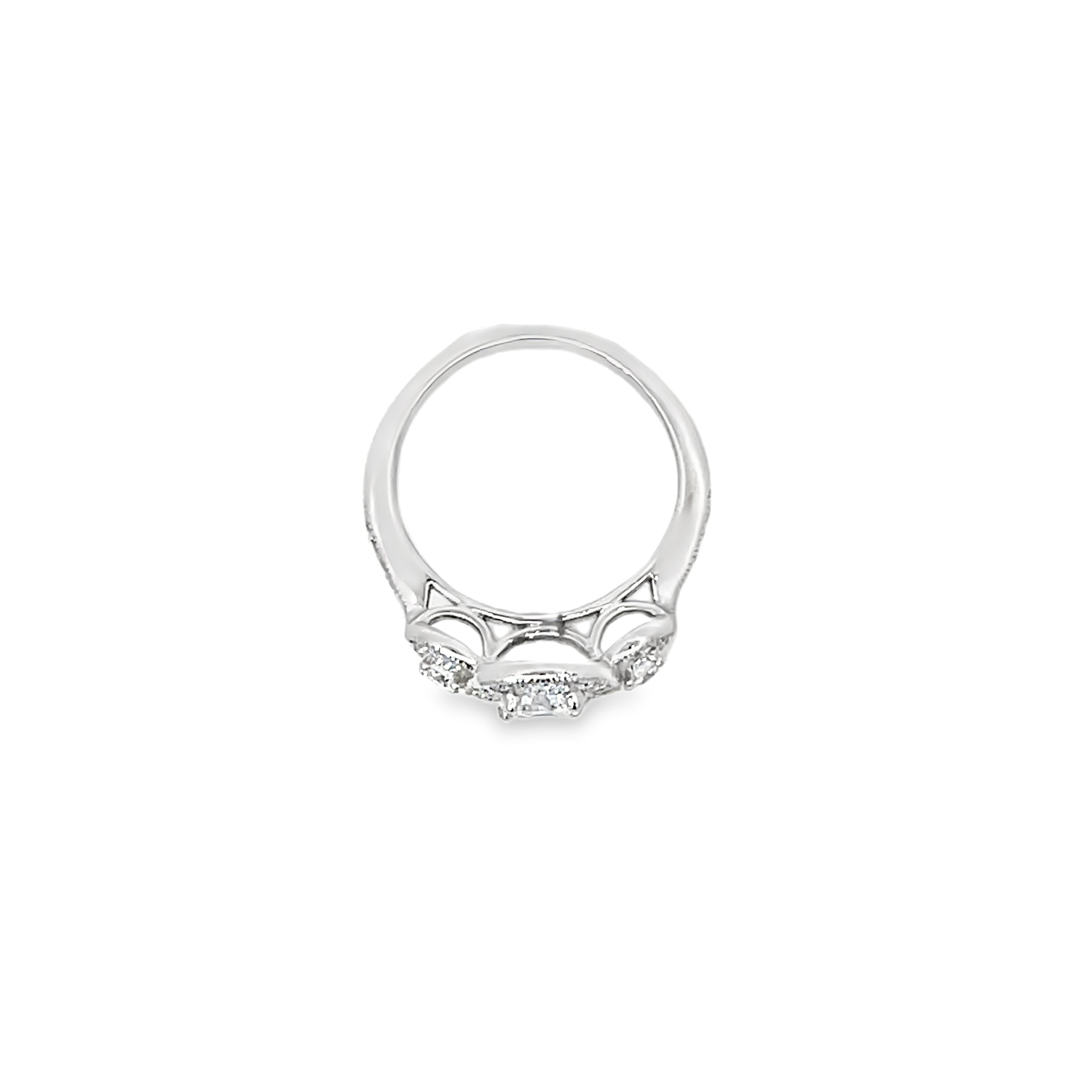 White Gold Three Stone Halo 1.50 Carats Diamond Ring