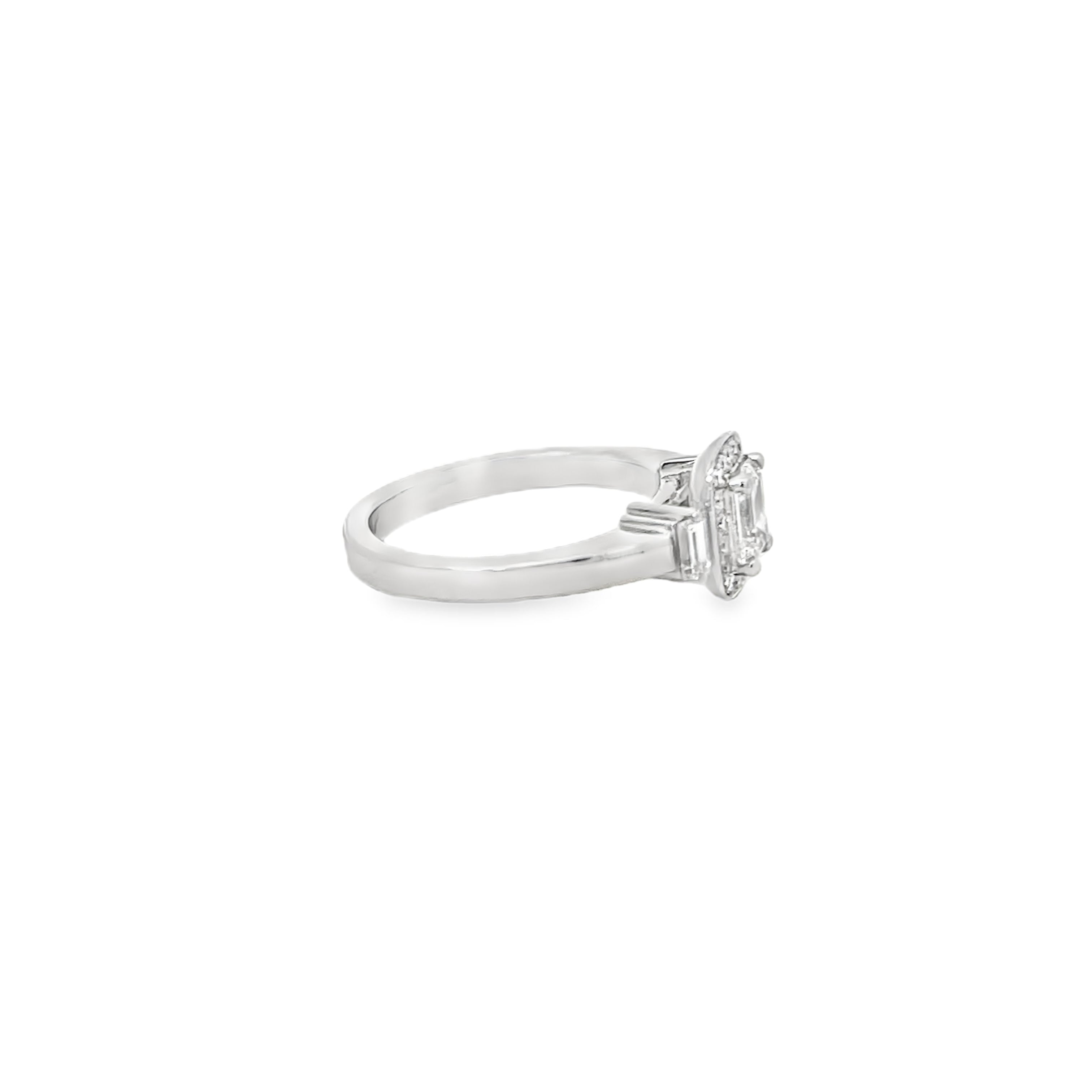 White Gold Emerald with Side Baguettes 2.00 Carat