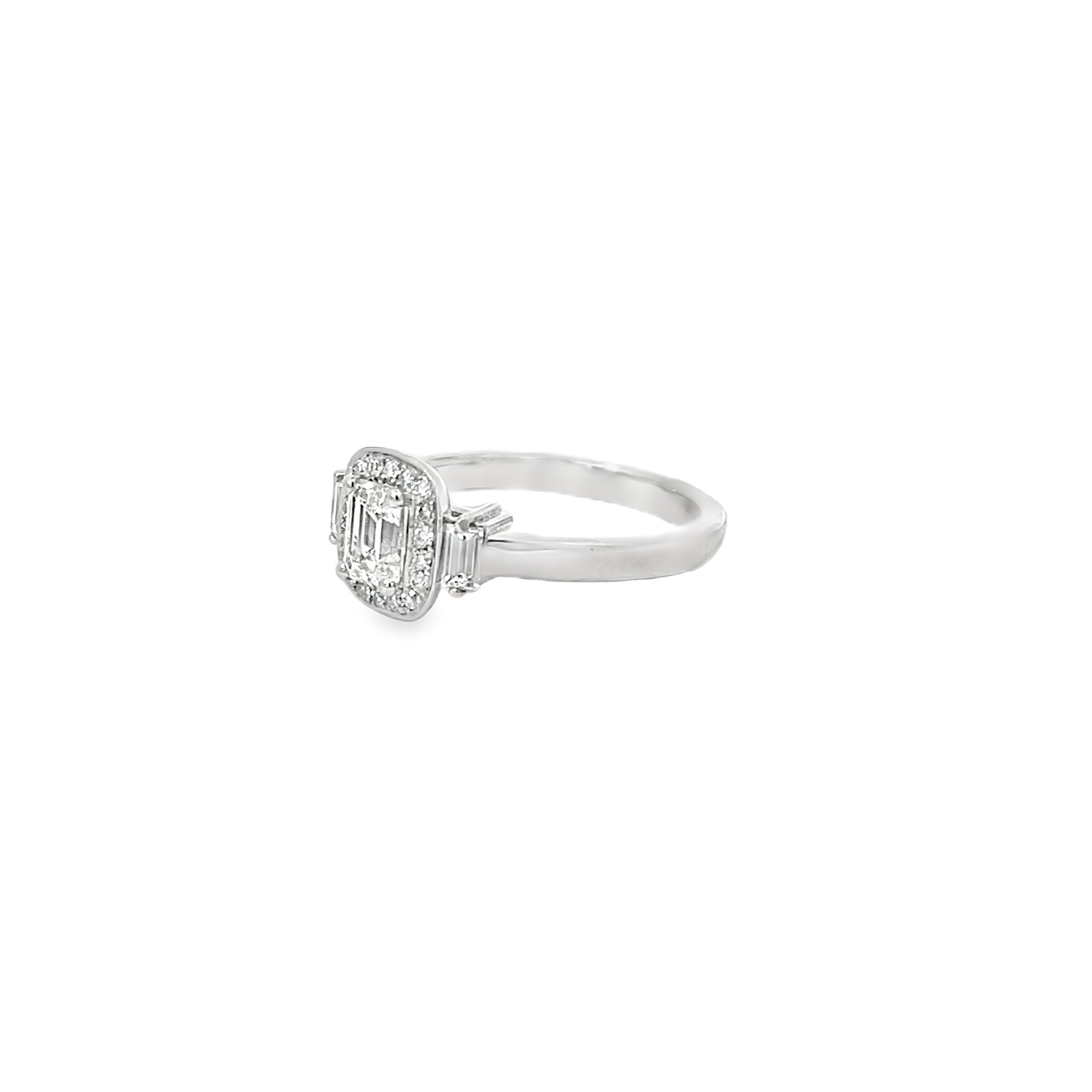 White Gold Emerald with Side Baguettes 2.00 Carat