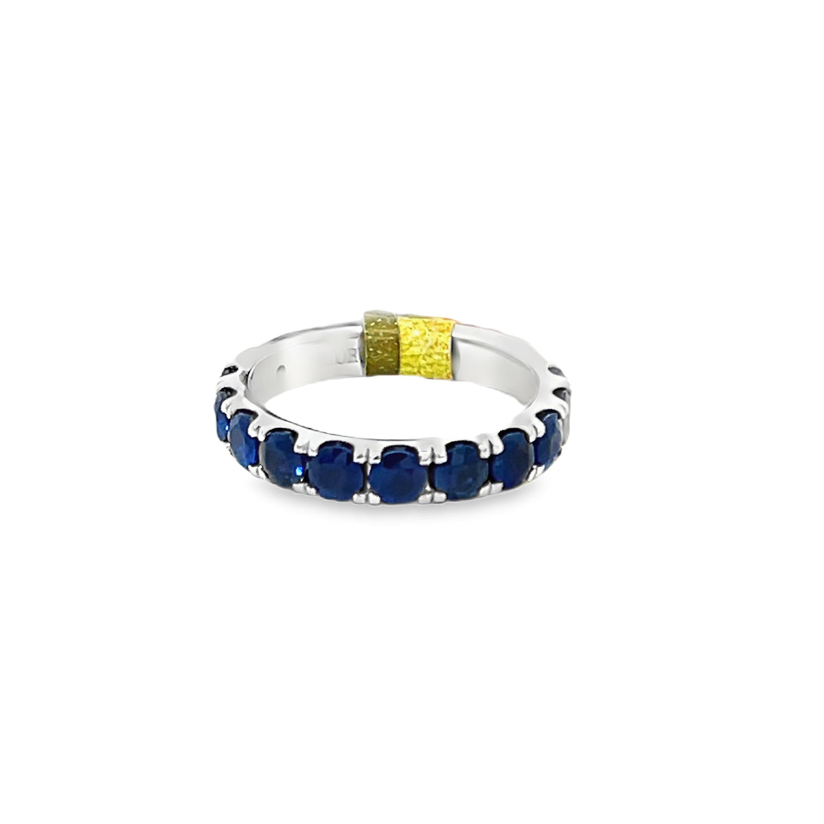 White Gold Eternity Ring with Deep Blue Cabochon Sapphire