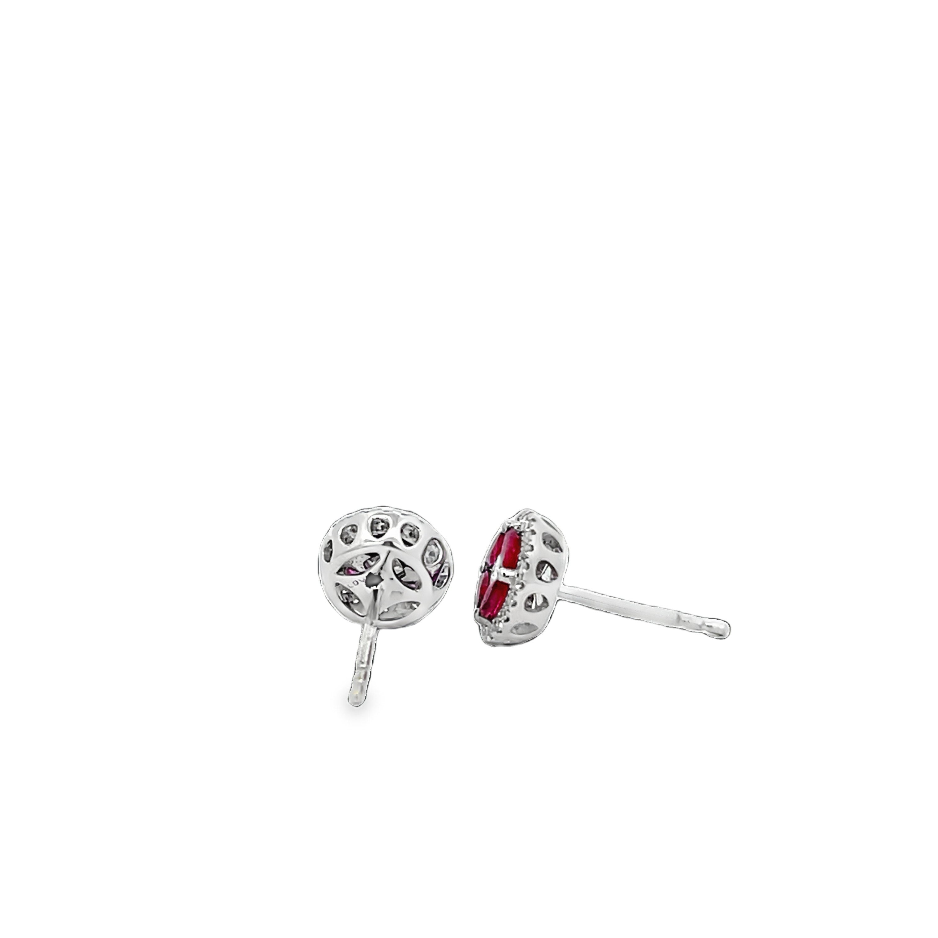 White Gold Ruby and Diamond Earrings