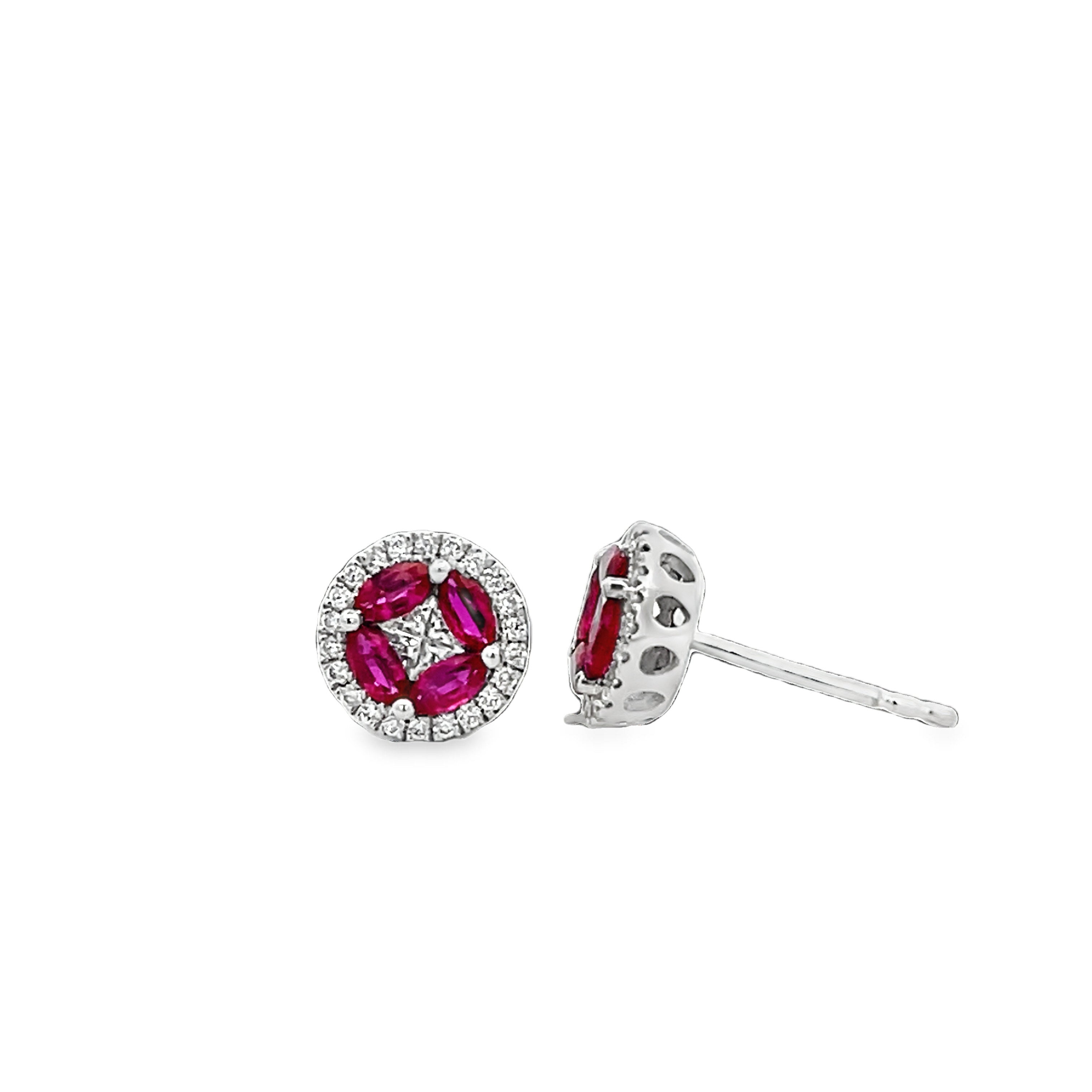 White Gold Ruby and Diamond Earrings