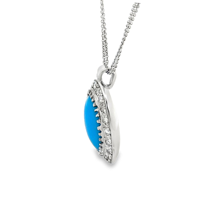 14K White Gold Turquoise and Round Cut Diamond Pendant